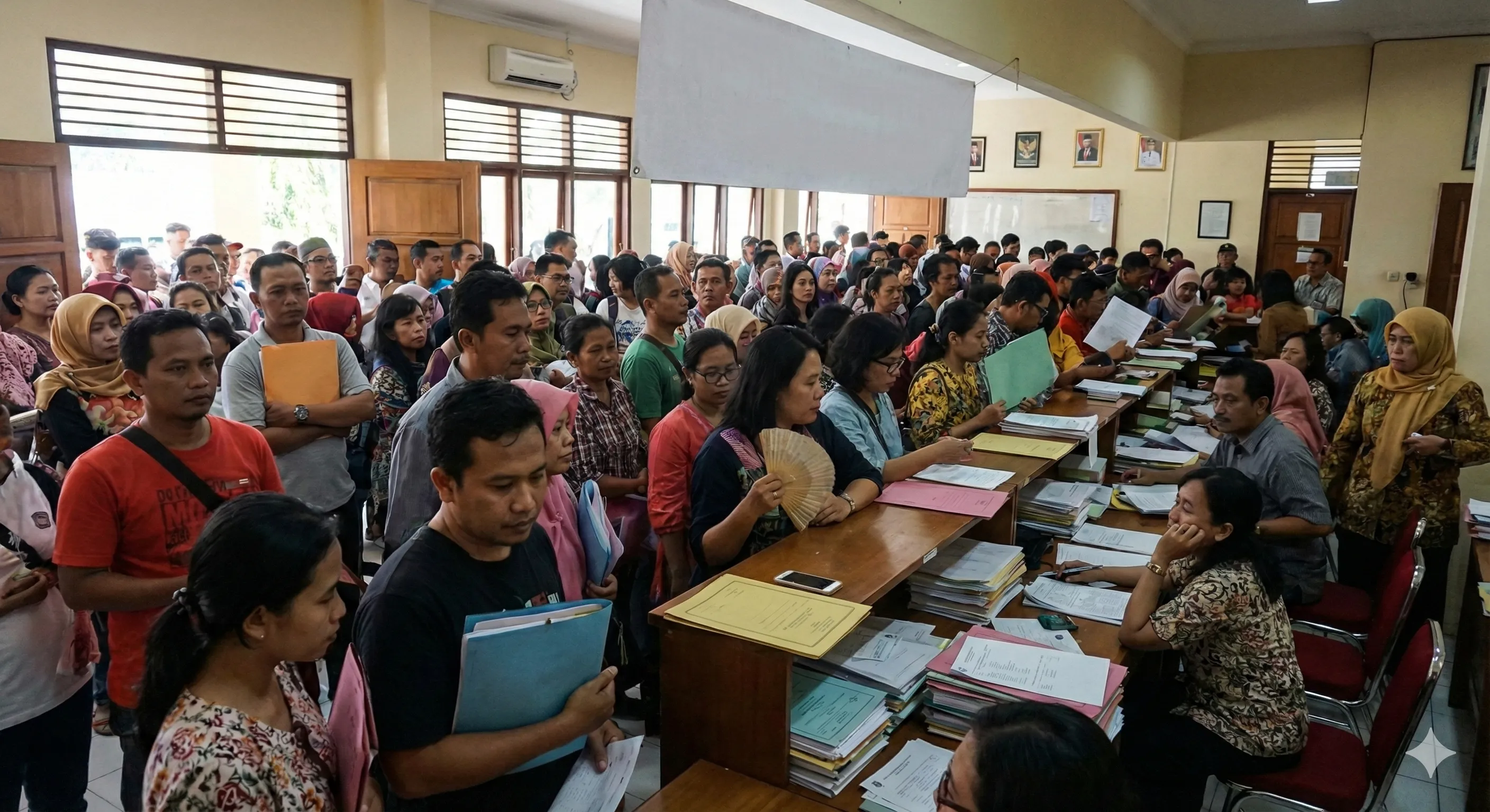 Ilustrasi antrian tanpa mesin antrian PPDB di lobi sekolah